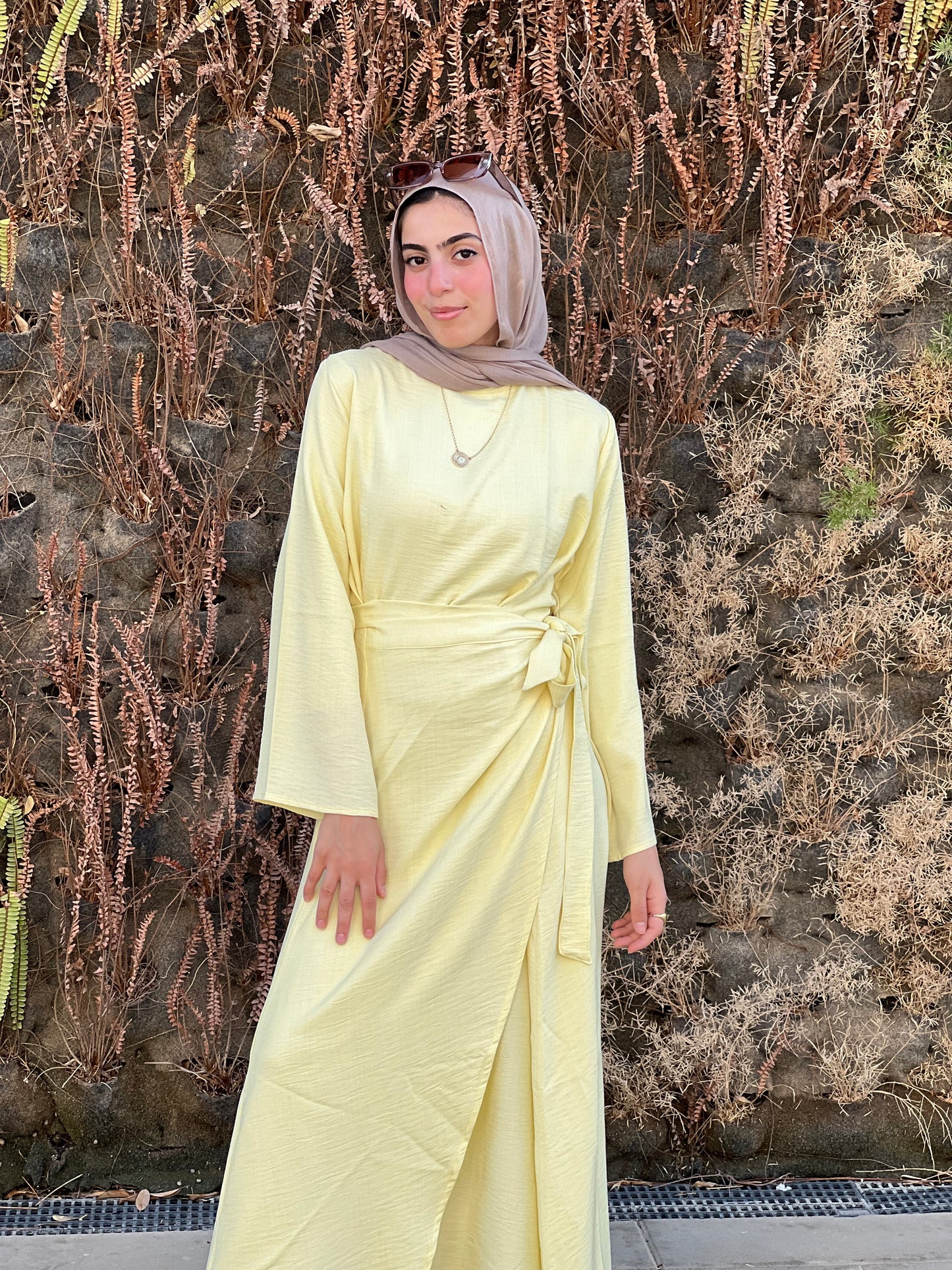 Yellow wrap dress