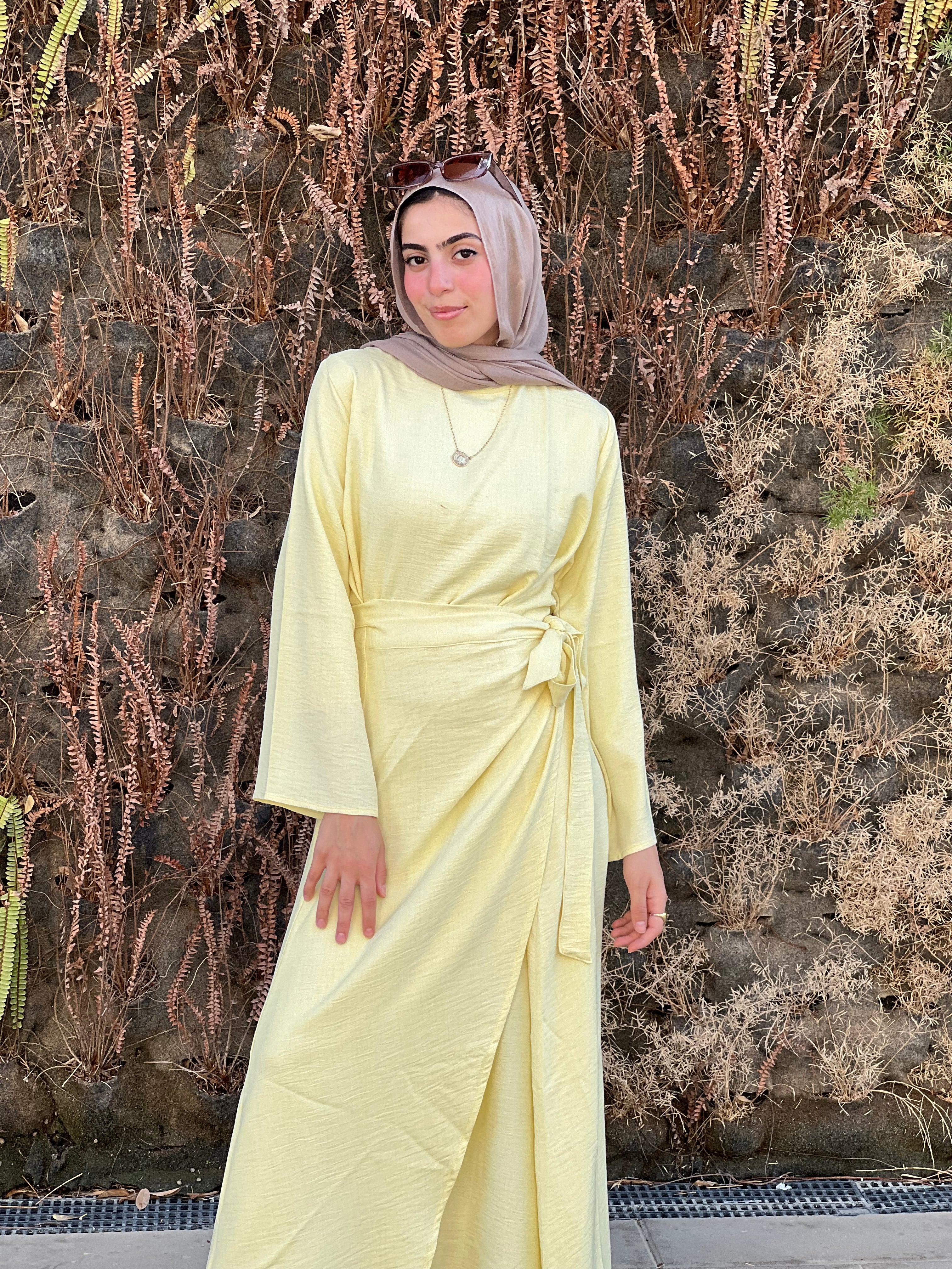 Yellow wrap dress