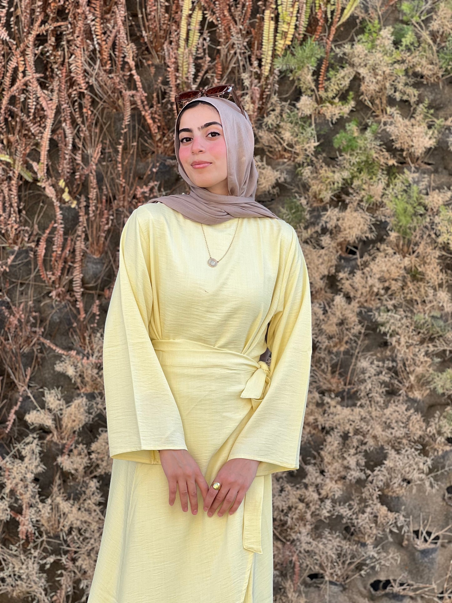 Yellow wrap dress